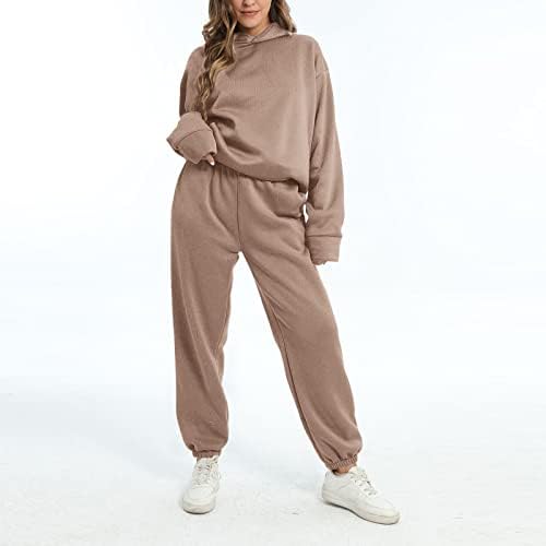 Firero Sharkout Sets за жени, женски 2022 есен на две парчиња облеки со долги ракави дуксери за џемпери, џемпери, обична тренерка