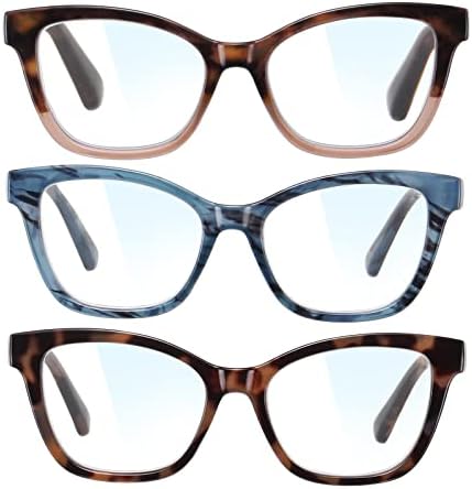 3 пакувања за читање очила за жени, читатели на компјутерски блокирачи со сина светлина со пролетна шарка, ултра лесна и високо визија