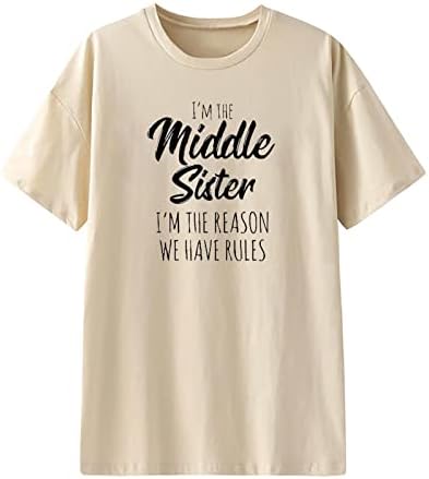 Летна маица со тркалезна врата за жена солиден моден печатење со кратки ракави за печатење на маици за лабава блуза врвови