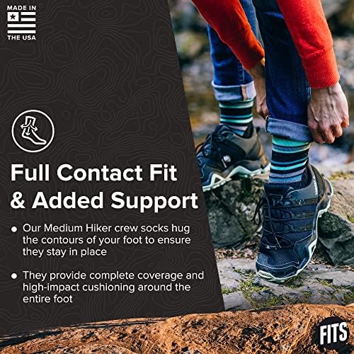 Се вклопува во средно пешачење - екипаж, пешачки чорапи за мажи и жени, вежбање и фитнес облека, мерино волна чорапи, поддршка