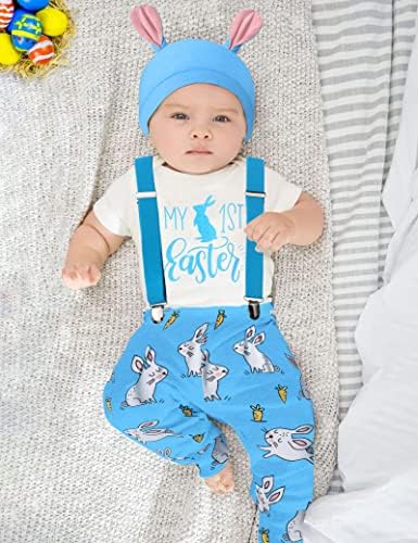 АГАПЕНГ бебе момче Велигденска облека Мојата прва велигденска облека за новороденчиња кратки ракави ромпер зајаче суспензија панталони за зајаци уши капачиња