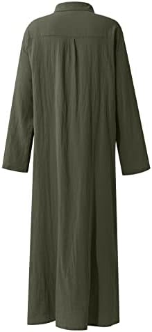 Зефотим Линен се облекува за жени 2023 година со долг ракав моден лесен лабав опремена обична макси маица фустан