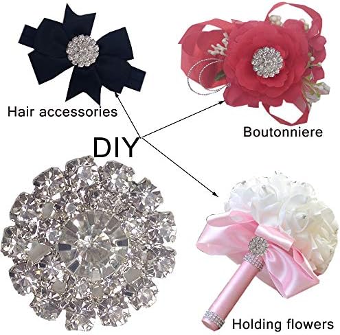 Arlai пакет од 36pcs Flatback Silver Rhinestone украси за накит Кристално цвеќе додаток, DIY свадбена декорација, додатоци за коса Невестински букет покани