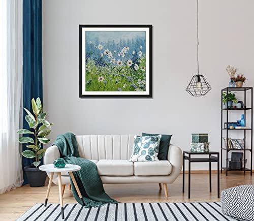 Рачно насликано масло сликарство платно wallидна уметност маргаритка поле бели цвеќиња сина зелена глетка рачно изработена врамена
