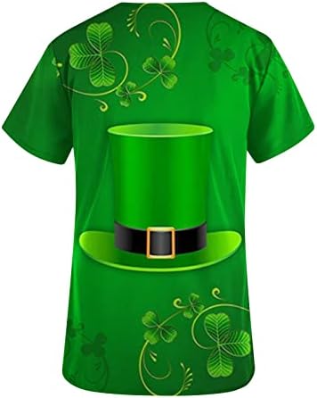 Денот на жената Свети Патрик Чистење Врвот Зелена Детелина V-Вратот Краток Ракав Работна Униформа Лето Секојдневен Блуза Работна Облека