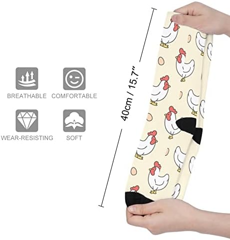 Чорапи Што Одговараат На Боја Со Печатено пилешко И Јајце Атлетски Чорапи Високи Колена За Жени Мажи