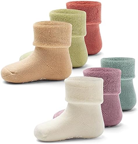Бебе што не се лизга топли чорапи Бебе момчиња дебели зимски чорапи со затегнувања за бебешки девојчиња кои не се лизгаат чорапи 6 пакувања