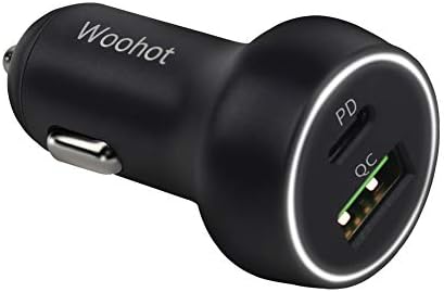 Woohot 45w USB C Автомобил Полнач, Мини Сите Метални Брз USB Автомобил Полнач Адаптер, PD&засилувач;КК 3.0 Двојна Порта, Црна