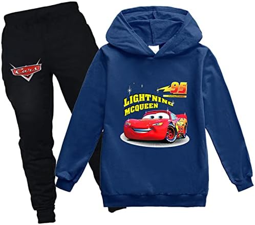 Maxvivo Child Cars Graphic Hoodie Lightning McQueen Pullover Tops+ogоггнг пан-2 парчиња облека за тренери