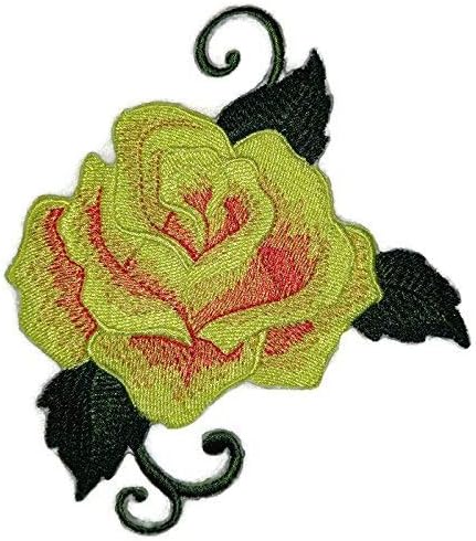 Обична жолта единечна роза извезена железо на/шие лепенка [5 * 4] [направено во САД]