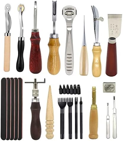 18 парчиња/постави професионални кожни занаетчиски алатки комплет за шиење на рака за шиење за шиење за шиење за шиење за резба