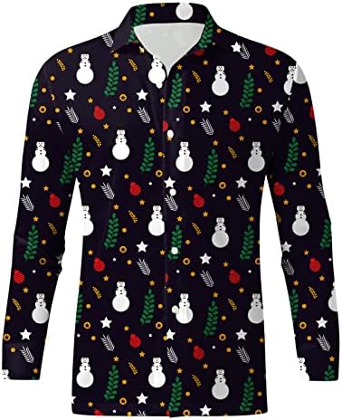 Божиќно копче Wocachi Down Down кошули за мажи со долг ракав Смешен Божиќ Дедо Мраз печати случајна кошула за забава за одмор