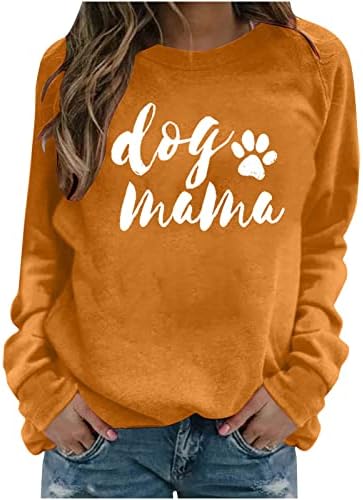 Куче мама екипаж џемпери за жени за жени слатко куче шепа графички пуловер смешно писмо печати долги ракави кошула маички врвови