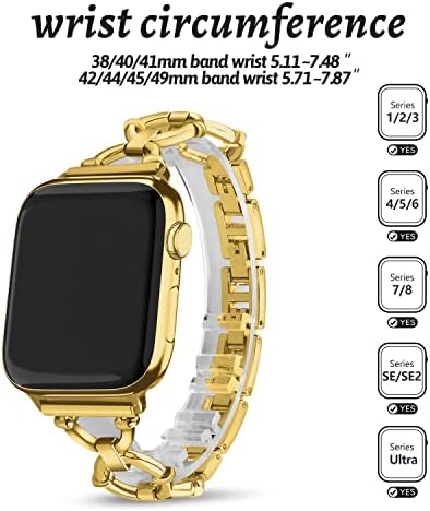 Wutwuk компатибилен со Apple Watch Band 42mm 44mm 45mm 49mm, лента за ленти од iWatch за Apple Watch SE Ultra Series 8 7 6 5 4 3 2 1, жени облечени римски броеви сет на нараквици, злато, злато