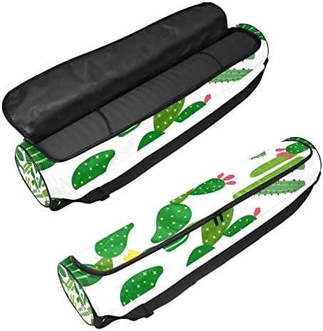 Многу зелени кактус на бела позадина торба за носач на јога мат со рамо од лента за јога торбичка торба торба за плажа торба за плажа