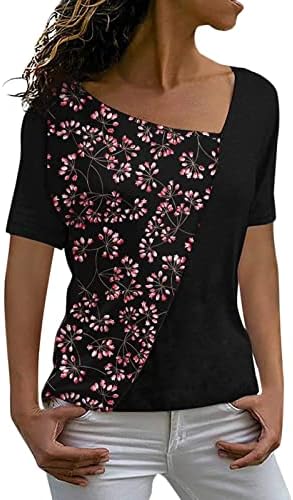 Womenените есен летен бранч маичка 2023 облека Краток ракав против вратот памук графичка кошула за блузи за девојчиња tc tc