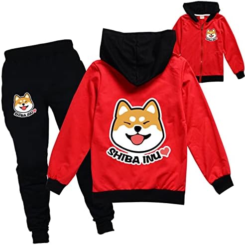 Huanxa Child Zip Up Hoodie јакни Шиба Ину џемпер и долги панталони Обични тренерки со две парчиња облека поставени за деца