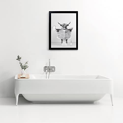 Yongart црна врамена постер, симпатична зајачка бања wallидна уметност, фарма куќа стил животни бања wallид декор, црно -бело платно wallидна
