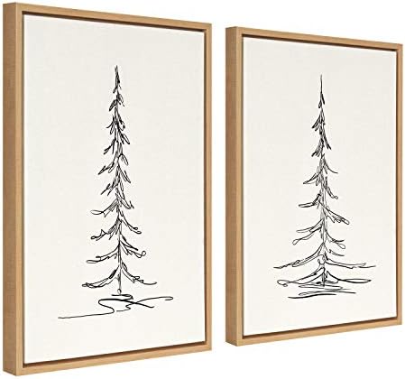 Кејт и Лорел Силви минималистичка зимзелена дрвја врамени постелнини текстурирани платно wallидни уметности од Студиото Креативен Бунч, сет од