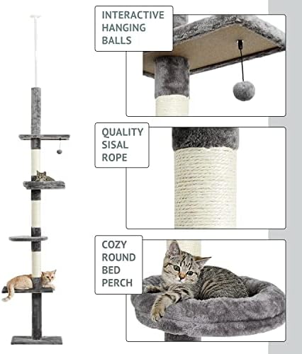 ЛЕПСЈГЦ Голем Кондоминиум За Мачки Со Столбови За Гребење На Сисал Куќи Хамак Кула За Мачки Мебел Центар За Активности За Мачиња Куќа За