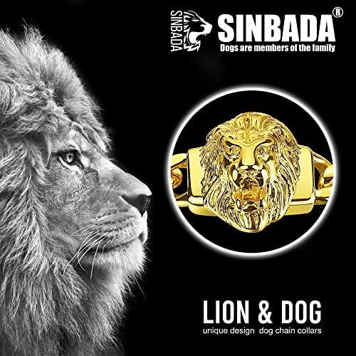 Јака од синџир на кучиња Sinbada со дизајн на лавов и брзо ослободување Безбедно прилепување 18K златен не'рѓосувачки челик 12мм врски ланец