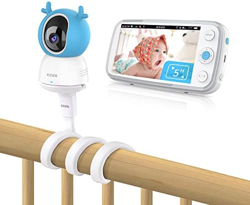 Кава Видео Монитор За Бебиња Со Камера и Аудио, 5 720P HD Дисплеј, Без WiFi, Истурен Екран, Ноќно Гледање, 2-Насочен Разговор, 4000mah