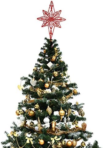 Кесјо Гроздобер Украс Црвен Сјај Елка Топер 8-Точка Ѕвезда Дрво Ѕвезда Елка Декорација Празник Божиќ Украс Свадба Орнаменти