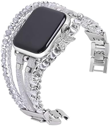 Wonmille кожна нараквица компатибилна со Apple Watch Band 41mm 40mm 38mm за жени, Boho Glitter накит повеќеслојно завиткан каиш за iWatch