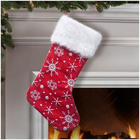 Дефлаб чорапи црвени снегулки Божиќни чорапи, украсување на новогодишни елки, украсни обетки, торби, идеални торби за подароци за деца. Божиќни