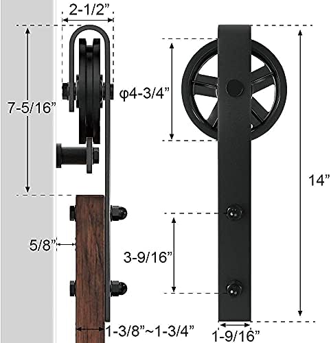 Winsoon 8ft единечен дрво лизгачки штала врата хардвер основен црн големо тркалачки тркала ролери со рамен комплет со штала за заклучување на