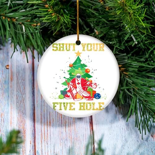 Орнамент на дрво - Замолчи ги вашите пет дупки хокеј хокеј голмани Канаѓани Божиќни украси - Керамички Божиќни украси, персонализиран украс,