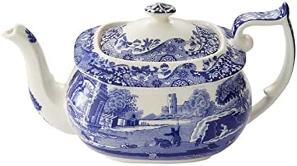 Spode Blue италијанска колекција чајник | Инфузер за чај | Направено од земјени производи | 40-унци/2,5 питки | Машина за миење садови