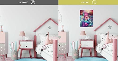 Xxliren мала сирена слика wallид -уметност - розов wallиден декор за спална соба за тинејџери - сирена бања декор со големина 16 x 12