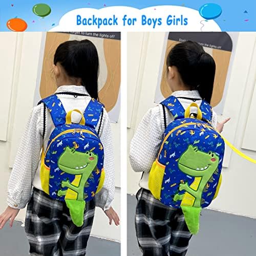 Ранец на дете за девојчиња за момчиња, лесна градинка во предучилишна торба, ранец на диносаурус за деца со безбедносен поводник