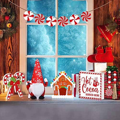 Божиќен Декор - 11 ПАРЧИЊА Божиќен Декор За Послужавник-Бонбони Трска Топло Какао Дрвени Знаци, Божиќни Гноми Кадифен, Венец Од