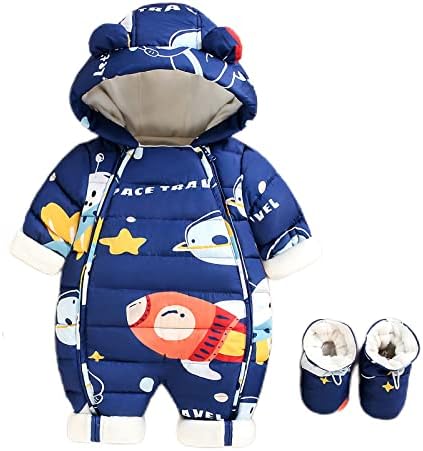 Unnунинг бебето дете задебелен руно наречен нозе ромпер снег со ракавици, зимски цртан филм животински снег носат скокање облека