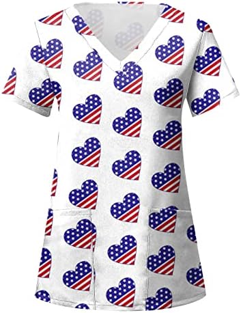 4 јули блуза За Жени Знаме На Сад Летен Краток Ракав В Маица За Вратот со 2 Џебови Смешна Празнична Секојдневна Работна Облека
