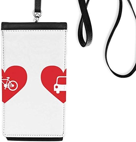 Велосипед автомобил Црвено срце образец Телефонска чанта што виси мобилна торбичка со црн џеб