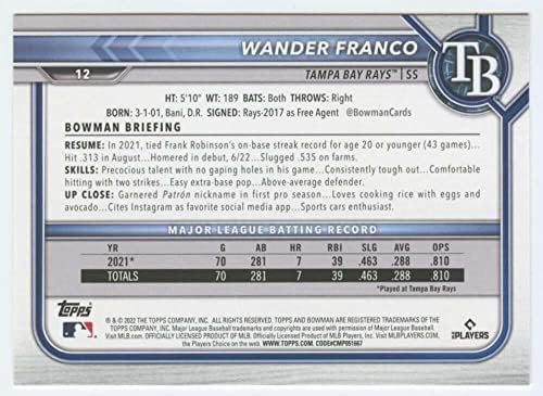 Wander Franco RC 2022 Bowman 12 Rookie NM+ -MT+ MLB бејзбол зраци