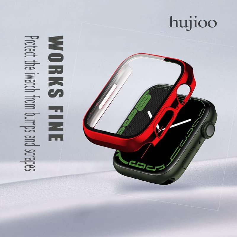 Заштитник на екранот Хуџио, компатибилен со Apple Watch Series 8 7 Case 41mm 45mm Hard PC измет на браник HD Temered Glass Cover за iWatch 8 Series