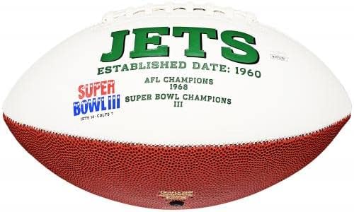 Oeо Намат го автограмираше Newујорк etsетс официјален бел супербол III 3 лого фудбал JSA акции 212436 - Автограмски фудбали