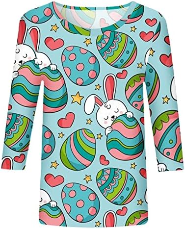 Велигденска зајаче кошула за жени жени 3/4 ракав горниот блуза графички печати обичен туничен врвови маица