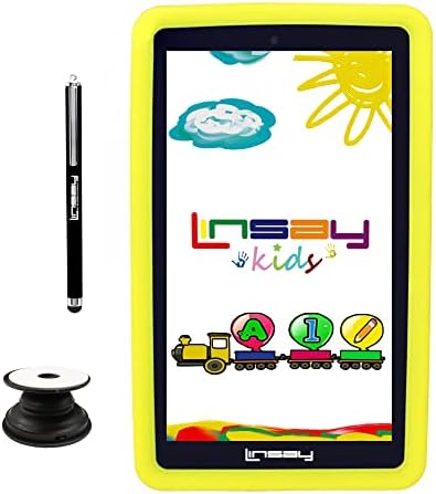 ЛИНСАЈ 7 2 GB RAM меморија 32 GB Андроид 12 таблета со жолти деца Дефанзивец, LED ранец, држач за поп и стилот на пенкало