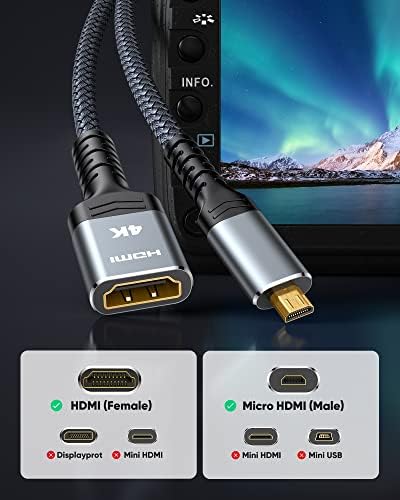 Highwings Micro HDMI До HDMI Адаптер, 4k Micro HDMI Машки ДО HDMI 2.0 Женски Кабел Двонасочен 4K/8K 60Hz HDR 3D 18gbps Голема Брзина За Херој