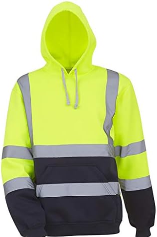 XXBR Машка цврста боја Рефлексивна кошула со качулка со долги ракави џемпер врвот лабава патна работа со висока видливост пулвер доцна зимска