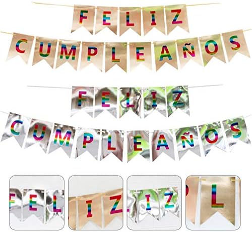 Амосфун 2 парчиња Фелиз Кумплеанос Банер Шпански Среќен Роденден Банер Сјај Роденден Бантинг Банер Фиеста Тема Роденден Декорација