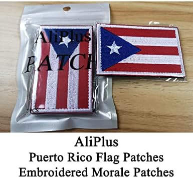 2 компјутери Алиплус Порто Рико знаме закрпи извезени тактички воен морал за лепенка за лепенка за прицврстувачи на кука и јамка