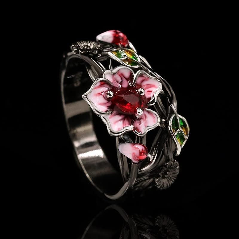 Женски венчален прстен гроздобер шупливи розови цвеќиња изјава прстен боемски бучен ринг за појавување за жени додатоци гроздобер прстени