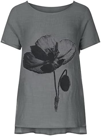 Врвна маичка за девојки лето есен 2023 година постелнина со краток ракав памук екипаж вратот графички салон блуза iz iz
