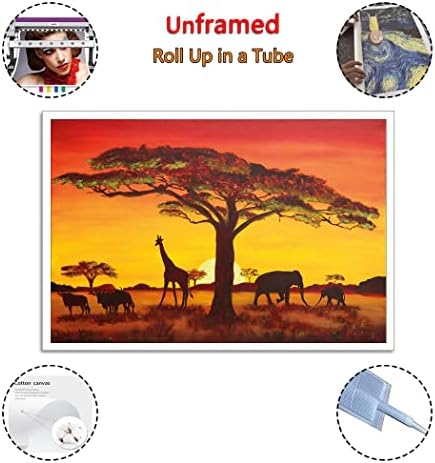 Lmx зајдисонце африканска савана самрачка сафари животни жирафа биволски слон платно постер и wallидна уметност слика печати